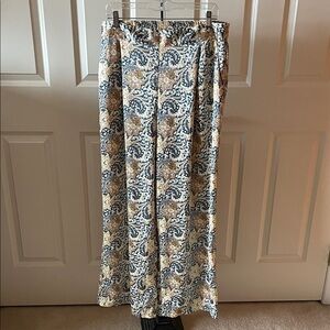 DREW Blue Cream Paisley Print Wide-Leg Pants
